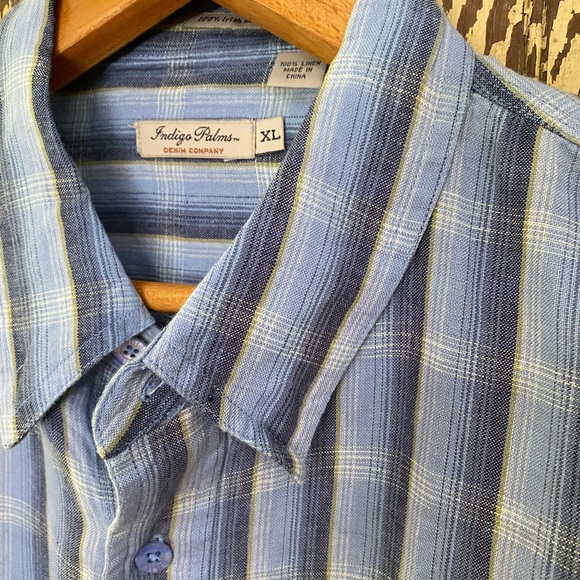 Men’s Irish linen button down shirt size XL blue indigo Palms NWOT - Picture 9 of 11